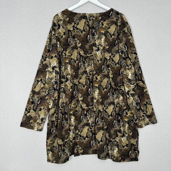 Ulla Popken Tunic Womens 32 Brown Snake Animal Print Button Front Top Travel - Picture 6 of 13